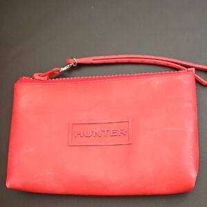 Small Rubber Hunter Red Wristlet Clutch with Minimalist Design